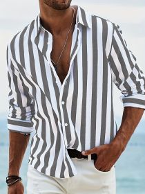 Men's Yarn-dyed Striped Casual Loose Long-sleeved Shirt (Option: HDCS05 Dark Gray-M)