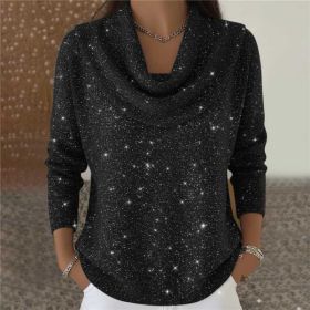 Women Soft-Shine Relaxed Round Neck Knit Sweater (Option: Black-M)
