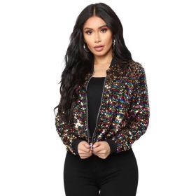 Women's Sequins Zipper Clothes Long Sleeve Cardigan Jacket (Option: Color-M)