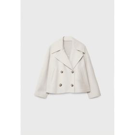 Ins Double-breasted Lapel Blazer Jacket Fashion Loose Woolen Short Coat Elegant Commuting Women's Clothing (Option: Milky White-M)