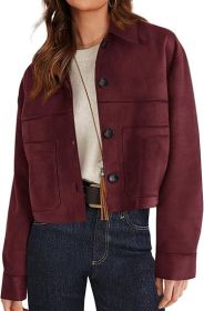 European And American Style Women Faux Suede Short Jacket Casual Lightweight Autumn Fashion (Option: Wine red-M)