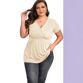 Women's Plus Size T-shirt V-neck Top (Option: Apricot-XL)