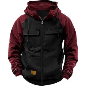 Men's Hoodie Youth Sports Multi-pocket Workwear (Option: Black-L)