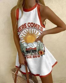 Women's Autumn Crew Neck Sleeveless Shirt Long Sweater Marine Elements Casual Shirt (Option: White Sun-XXXL)