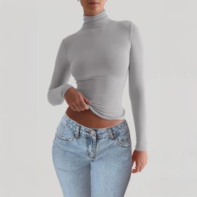 Y2K Slim Turtleneck T-shirt Fashion Casual Long-sleeved Pullover Tight Top Women's Clothing (Option: Gray-L)