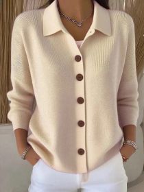 Button-knitted Lapel Sweater Cardigan Coat For Women (Option: Apricot-L)