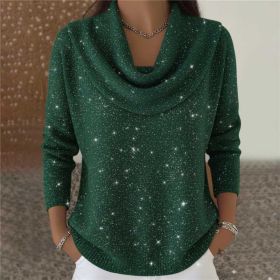 Women Soft-Shine Relaxed Round Neck Knit Sweater (Option: Dark Green-L)