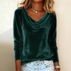 Elegant Velvet Long Sleeve Shirts For Women Fall Spring Solid Color Loose Women Blouses Fashion Pullover Tops Party Clothes (Option: Green-2XL)