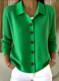 Button-knitted Lapel Sweater Cardigan Coat For Women (Option: Emerald Green-2XL)