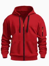 Zipper Hooded Sweatshirt Men's Sports Casual Cardigan Coat (Option: Red-L)