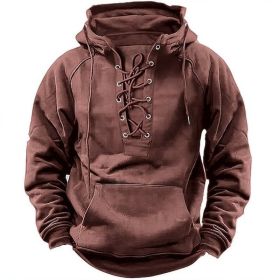 Ins Lace-up Hoodie Casual Sports Pocket Sweatshirt Men's Long-sleeved Top Clothing (Option: Pink-L)