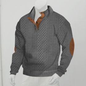 Stand Collar Long Sleeve Jacquard Knitted Pullover Sweater (Option: Dark Gray-L)