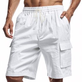 Loose Sports And Leisure Solid Color Linen Drawstring Shorts (Option: L-White)