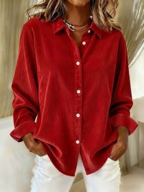 Women's Corduroy Casual Shirt (Option: Scarlet-XXXL)