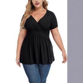 Women's Plus Size T-shirt V-neck Top (Option: Black-M)