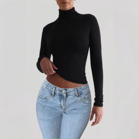 Y2K Slim Turtleneck T-shirt Fashion Casual Long-sleeved Pullover Tight Top Women's Clothing (Option: Black-L)
