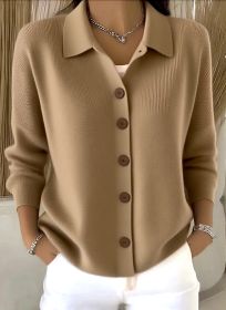 Button-knitted Lapel Sweater Cardigan Coat For Women (Option: Khaki-L)