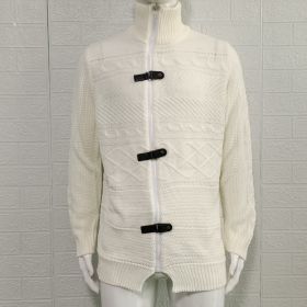 Autumn And Winter Turtleneck Men's Cardigan Coat (Option: White-Xl)