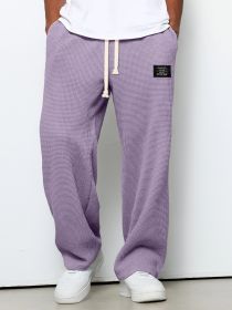 Waffle Straight Pants Fashion Brand Loose Loose  Drawstring Pockets Trousers Casual Men's Clothing (Option: Purple-L)