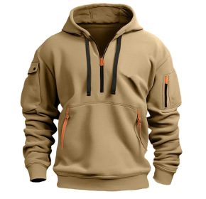 Dropped Shoulder Hooded Sweatshirt Men's Women's Plus Size Loose Pullover Fashion Sweatshirt (Option: Khaki-XL-2pcs)
