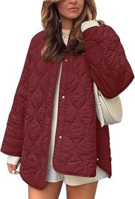 European And American Style Chic String Decoration Simple Solid Color Round Neck Loose Cotton Coat (Option: Wine red-Xl)