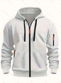 Zipper Hooded Sweatshirt Men's Sports Casual Cardigan Coat (Option: White-L)