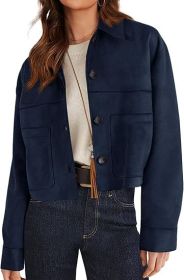 European And American Style Women Faux Suede Short Jacket Casual Lightweight Autumn Fashion (Option: Purplish Blue-L)