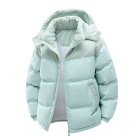 Detachable Hat Cotton-padded Coat For Couple Color Contrast Patchwork Thickened (Option: Light Blue-XXL)