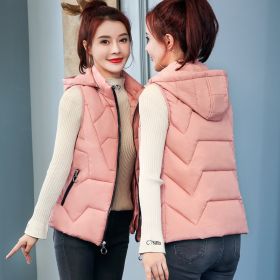 Ladies' Fashion Down Cotton Vest Short Mom Hooded Wear Warm Vest (Option: Pink-3XL)