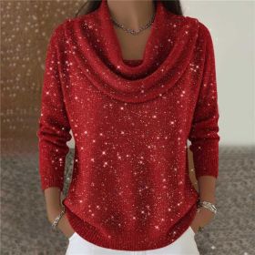 Women Soft-Shine Relaxed Round Neck Knit Sweater (Option: Red-L)