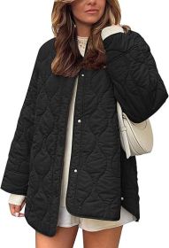 European And American Style Chic String Decoration Simple Solid Color Round Neck Loose Cotton Coat (Option: Black-XL)