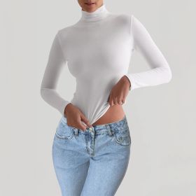Y2K Slim Turtleneck T-shirt Fashion Casual Long-sleeved Pullover Tight Top Women's Clothing (Option: White-Xl)