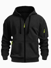 Zipper Hooded Sweatshirt Men's Sports Casual Cardigan Coat (Option: Black-L)