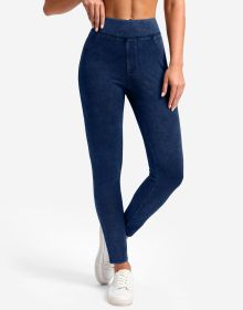 High Waist Slimming Hip Raise Tight Double Pocket Sports Casual Ankle Banded Pants (Option: Dark blue-L)