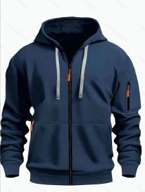 Zipper Hooded Sweatshirt Men's Sports Casual Cardigan Coat (Option: Navy blue-L)