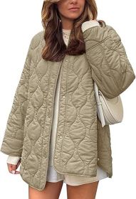 European And American Style Chic String Decoration Simple Solid Color Round Neck Loose Cotton Coat (Option: Khaki-XL)