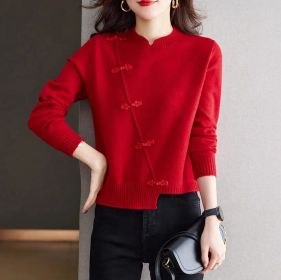 Red Thickened Knit Sweater New Irregular Temperament (Option: Cherry Red-L)