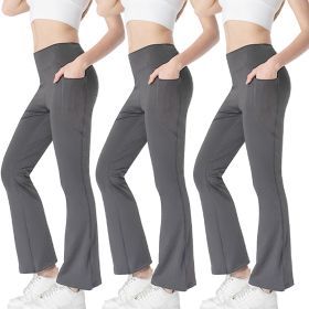 Ladies Mid Waist Abdominal-shaping Slimming Cropped Pants Casual Pocket Bootcut Trousers (Option: SetC-XL)