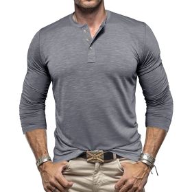 Men's Long-sleeved Henry Collar T-shirt (Option: Gray-L)