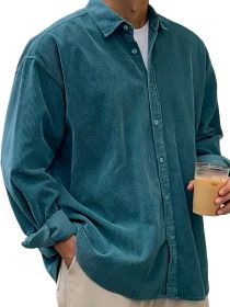 Casual Loose Men's Autumn And Winter Thick Shirt Jacket (Option: Peacock Green-4XL)