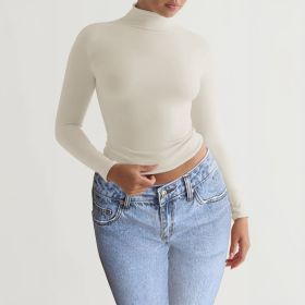 Y2K Slim Turtleneck T-shirt Fashion Casual Long-sleeved Pullover Tight Top Women's Clothing (Option: Apricot-XL)